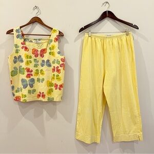 Fresh Produce Set Womens Medium Yellow Butterfly Cotton Top Crop Pants Lounging